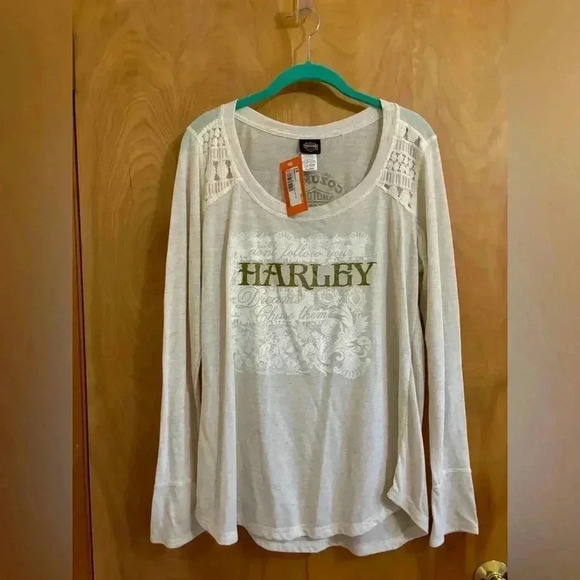Harley Davidson Long Sleeve Scoop Neck with Lace Embellishments Size 2XL NWT - Picture 2 of 12